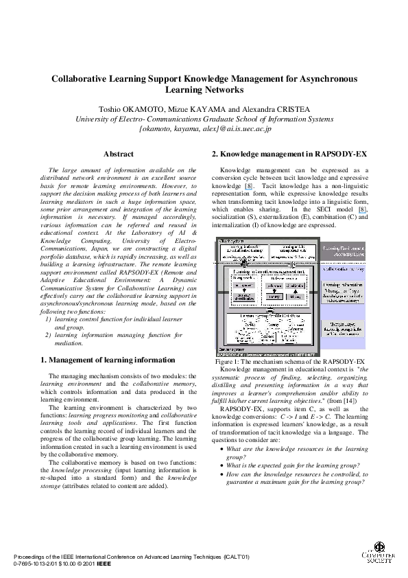(PDF) The Knowledge Management for Collaborative Learning Support in ...