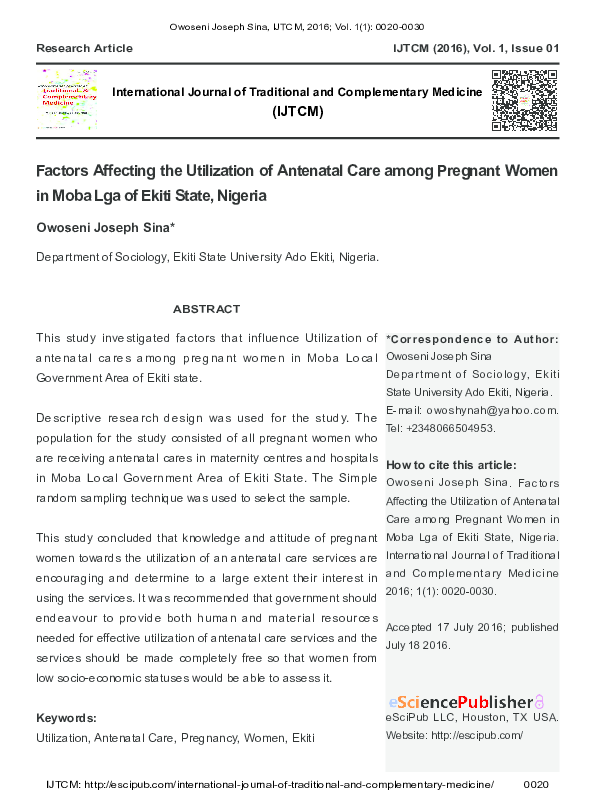 (PDF) Factors Affecting the Utilization of Antenatal Care among ...
