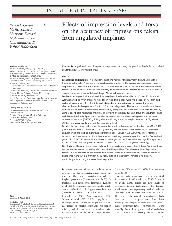 (PDF) Effects of impression levels and trays on the accuracy of ...