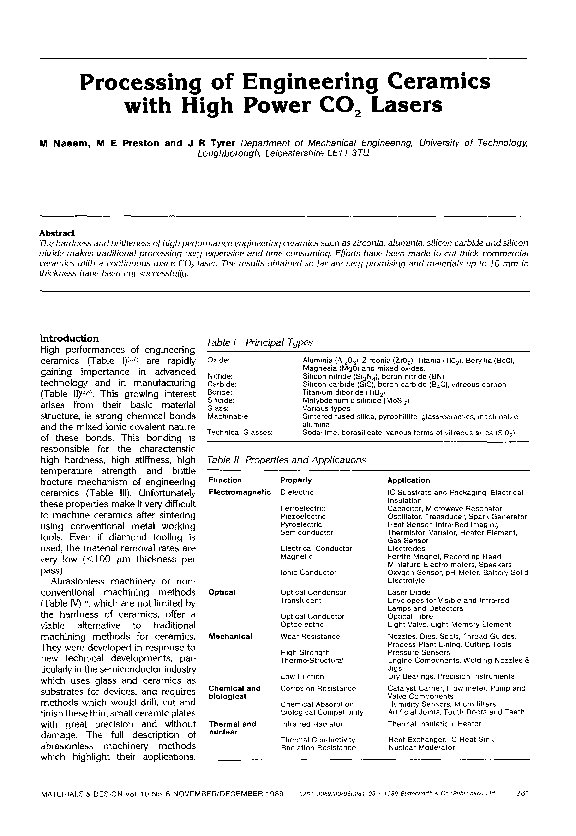 (PDF) Processing of engineering ceramics with high power CO2 lasers