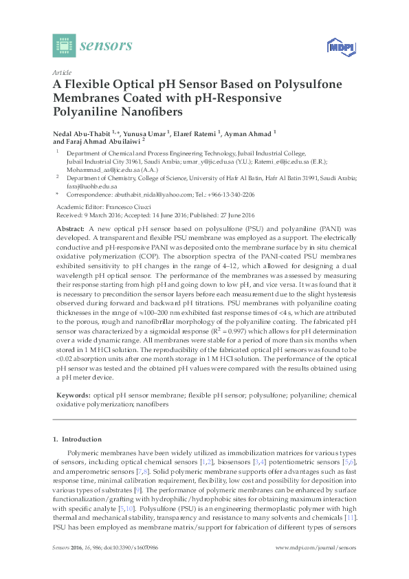 (PDF) A Flexible Optical pH Sensor Based on Polysulfone Membranes ...