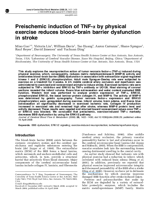 (PDF) Preischemic induction of TNF-α by physical exercise reduces blood ...