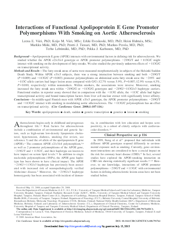 (PDF) Interactions of Functional Apolipoprotein E Gene Promoter ...