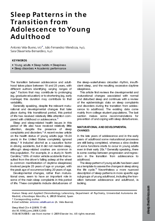 (PDF) Sleep Patterns in the Transition from Adolescence to Young Adulthood