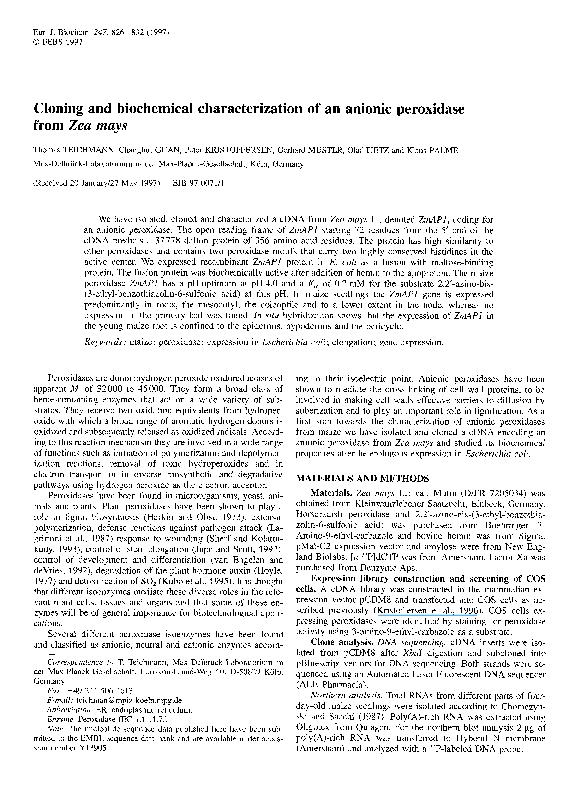 (PDF) Cloning and Biochemical Characterization of an Anionic Peroxidase ...