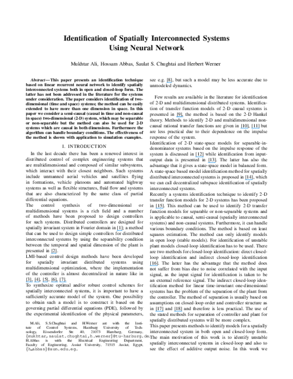 (PDF) Identification of spatially interconnected systems