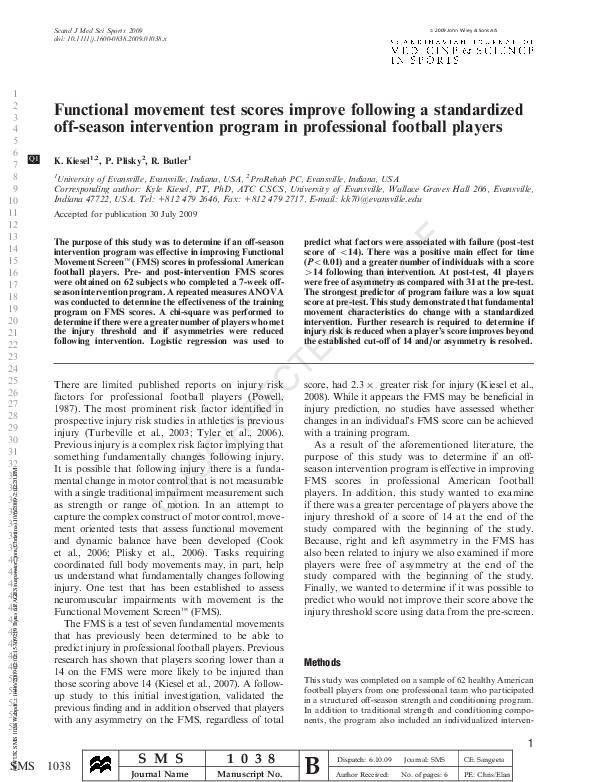 (PDF) Functional movement test scores improve following a standardized ...