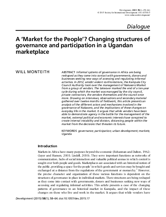 Pdf A Market For The People Changing Structures Of Governance And Participation In A Ugandan Marketplace William Monteith Academia Edu