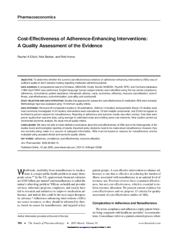 (PDF) CostEffectiveness of AdherenceEnhancing Interventions A