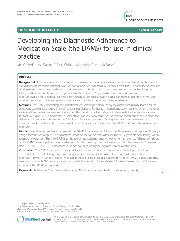 (PDF) Developing the Diagnostic Adherence to Medication Scale (the DAMS ...