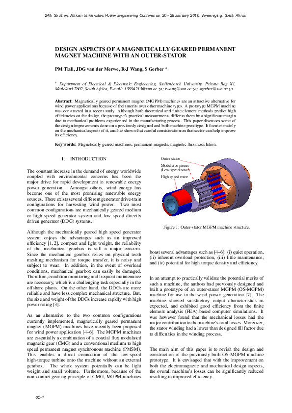 (PDF) DESIGN ASPECTS OF A MAGNETICALLY GEARED PERMANENT MAGNET MACHINE ...