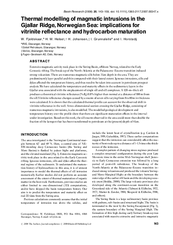 (PDF) Thermal modelling of magmatic intrusions in the Gjallar Ridge ...