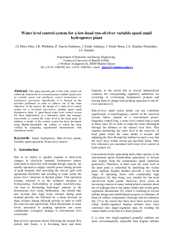(PDF) Water level control system for a low-head run-of-river variable ...