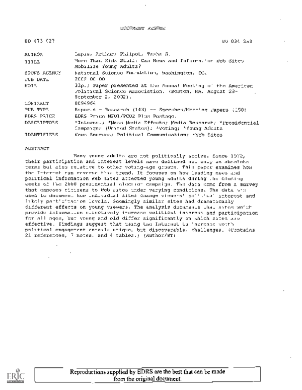 (PDF) More Than Kids Stuff: Can News and Information Web Sites Mobilize ...