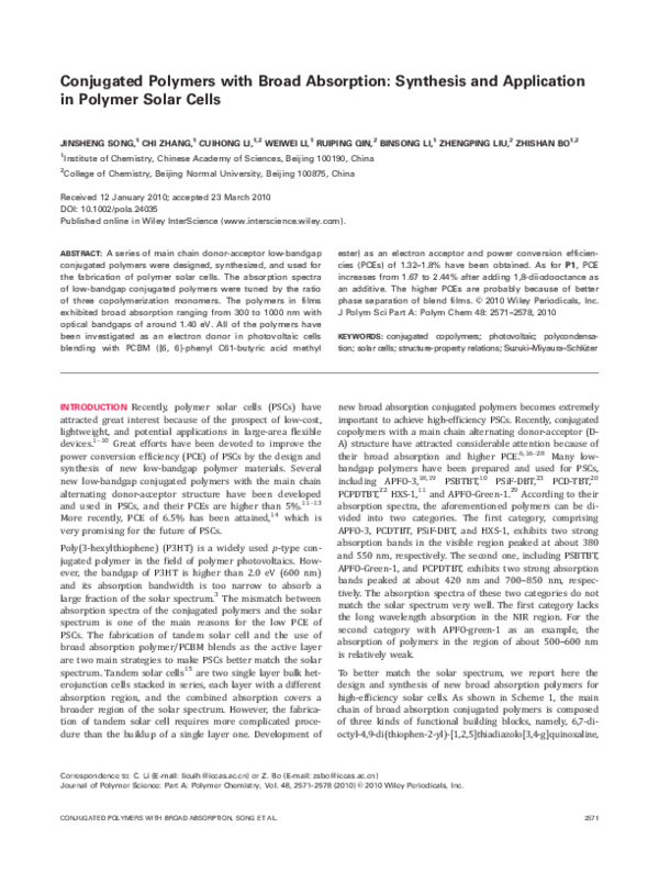 (PDF) Conjugated polymers with broad absorption: Synthesis and ...