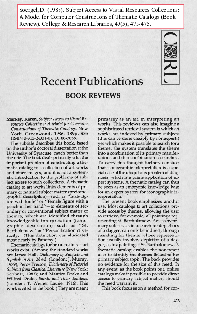 (PDF) Subject Access to Visual Resources Collections: A Model for ...