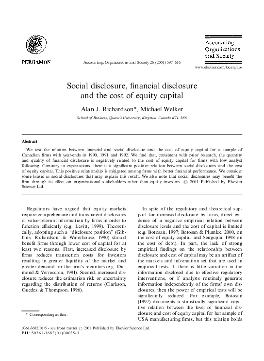 (PDF) Social disclosure, financial disclosure and the cost of equity ...