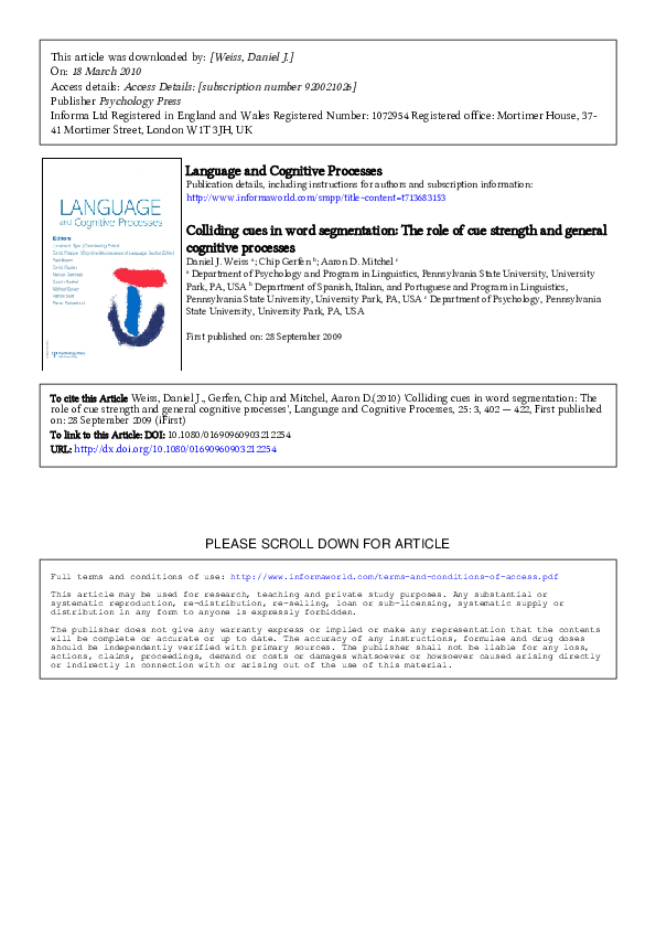 (PDF) Colliding cues in word segmentation: The role of cue strength and ...