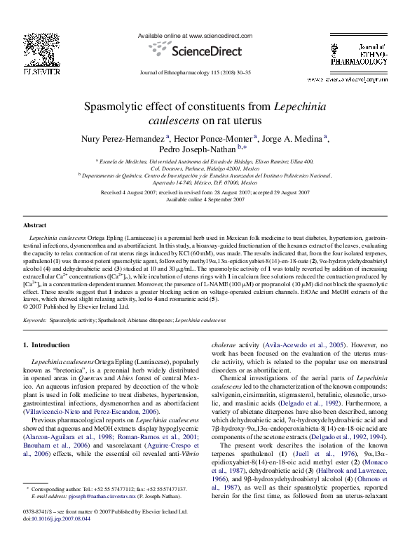 (PDF) Spasmolytic effect of constituents from Lepechinia caulescens on ...