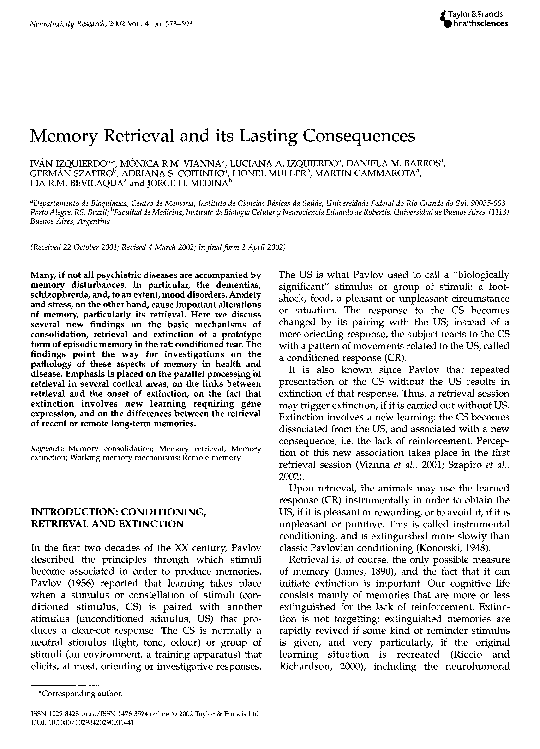 (PDF) Memory retrieval and its lasting consequences