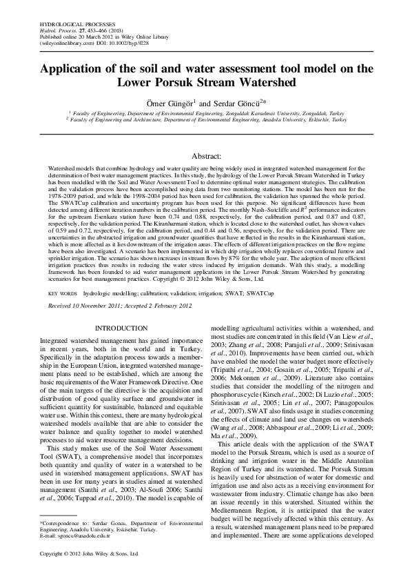 (PDF) Application of the soil and water assessment tool model on the