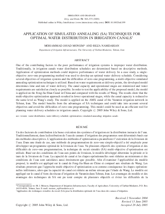 (PDF) Application of simulated annealing (SA) techniques for optimal ...