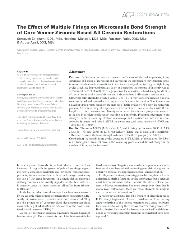 (PDF) The Effect of Multiple Firings on Microtensile Bond Strength of ...