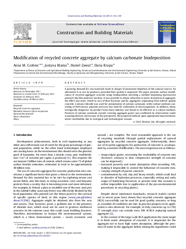 (PDF) Modification of recycled concrete aggregate by calcium carbonate ...