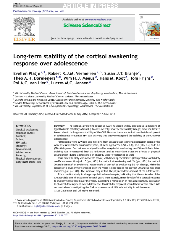 (PDF) Long-term stability of the cortisol awakening response over ...