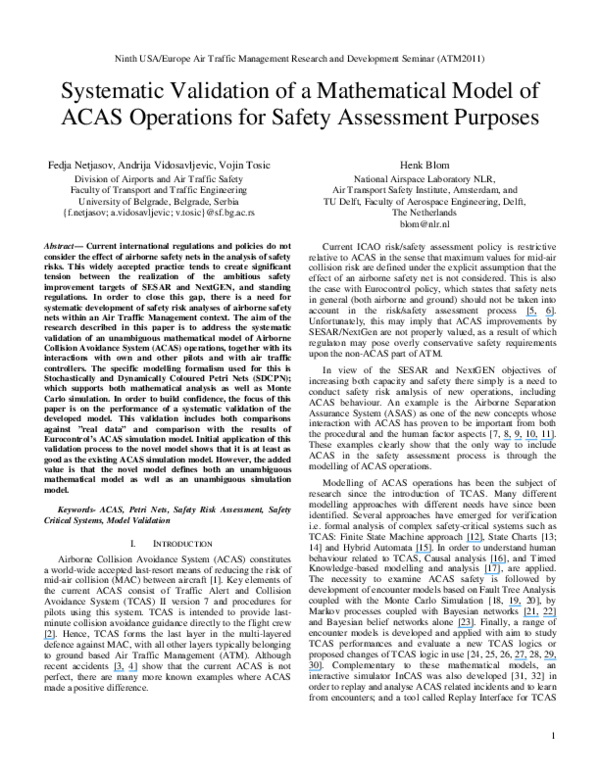 (PDF) Systematic Validation of a Mathematical Model of ACAS Operations ...
