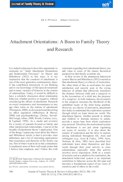 (PDF) Attachment Orientations: A Boon to Family Theory and Research