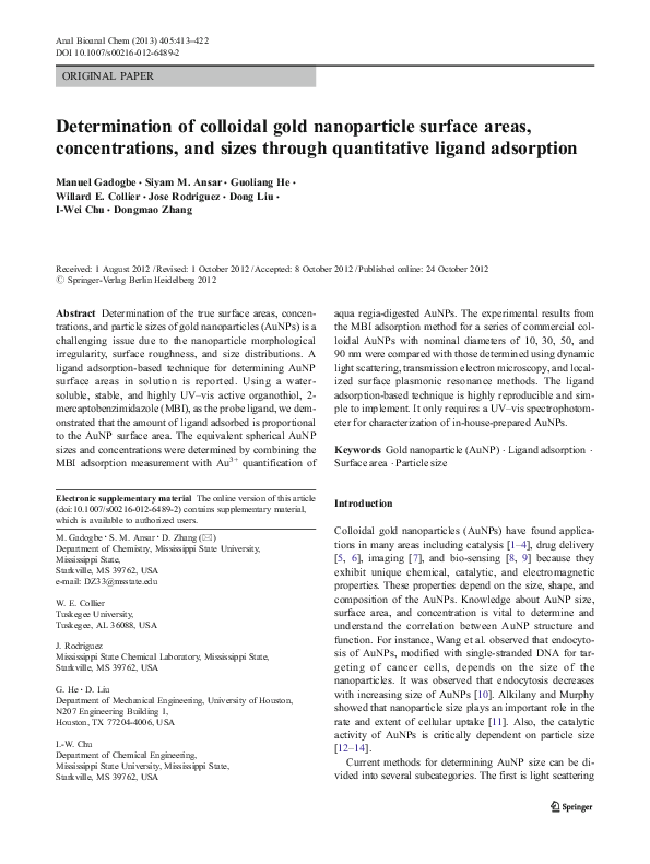 (PDF) Determination of colloidal gold nanoparticle surface areas ...
