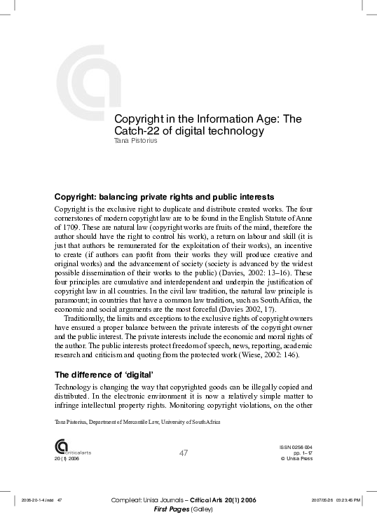 (PDF) Copyright in the Information Age: The catch-22 of digital technology