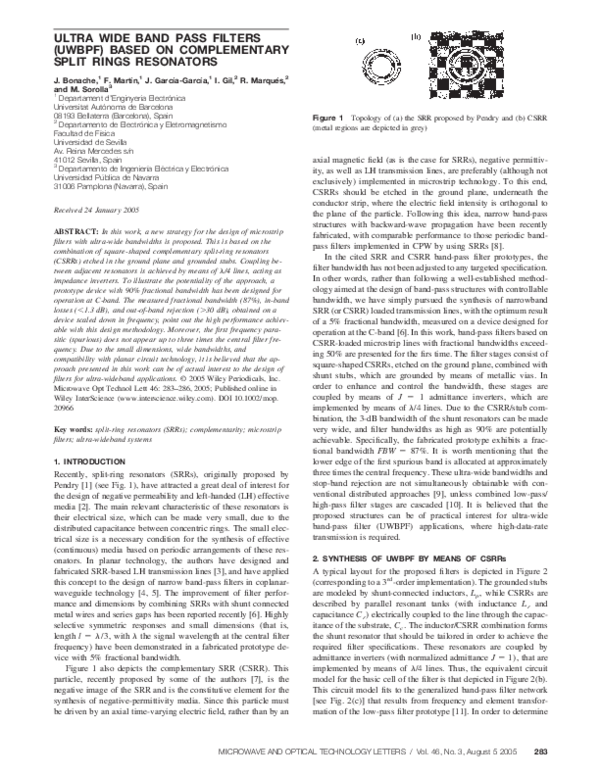 (PDF) Ultra wide band pass filters (UWBPF) based on complementary split ...