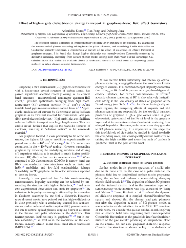 (PDF) Effect of high-κ gate dielectrics on charge transport in graphene ...