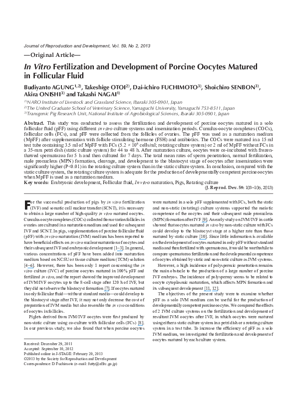 (PDF) In Vitro Fertilization and Development of Porcine Oocytes Matured ...