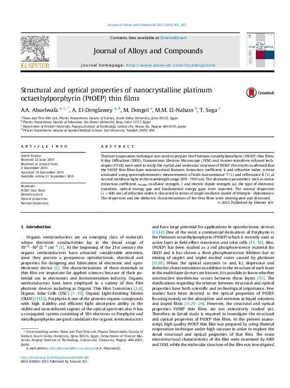 (PDF) Structural and optical properties of nanocrystalline platinum ...