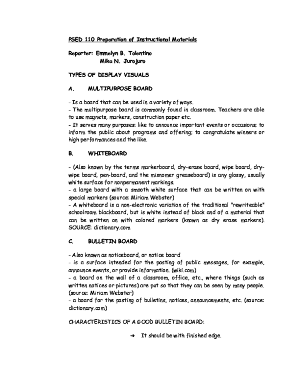 (DOC) PSED 110 Preparation of Instructional Materials Reporter: Emmelyn ...