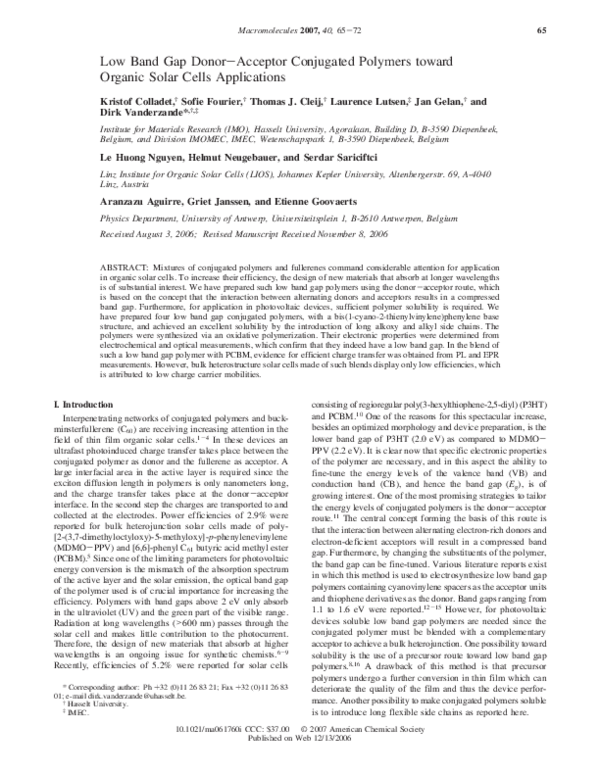 (PDF) Low Band Gap Donor-Acceptor Conjugated Polymers toward Organic ...