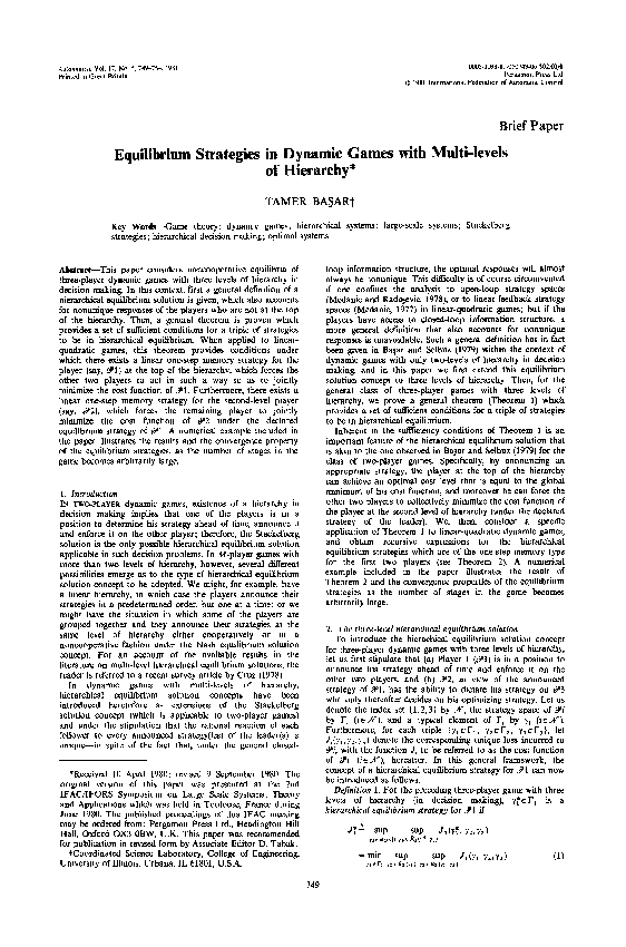 (PDF) Equilibrium strategies in dynamic games with multi-levels of ...