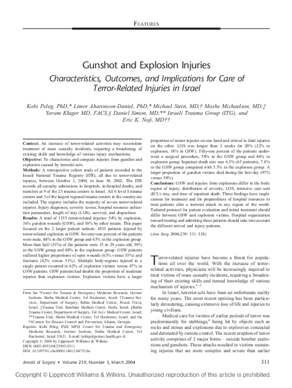 (PDF) Gunshot and Explosion Injuries: Characteristics, Outcomes, and ...