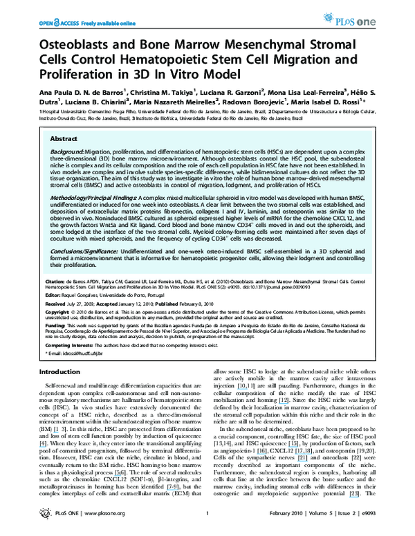 (PDF) Osteoblasts and Bone Marrow Mesenchymal Stromal Cells Control ...