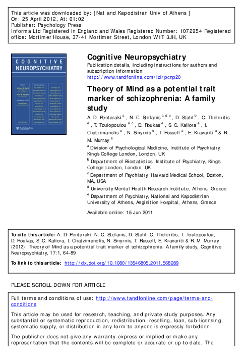 (PDF) THEORY OF MIND AS A POTENTIAL ENDOPHENOTYPE OF SCHIZOPHRENIA ...