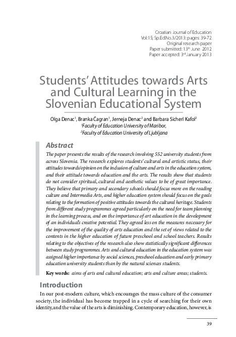 (PDF) Students’ Attitudes towards Arts and Cultural Learning in the ...