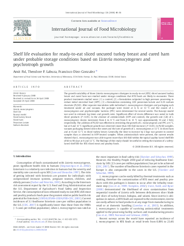(PDF) Shelf life evaluation for readytoeat sliced uncured turkey
