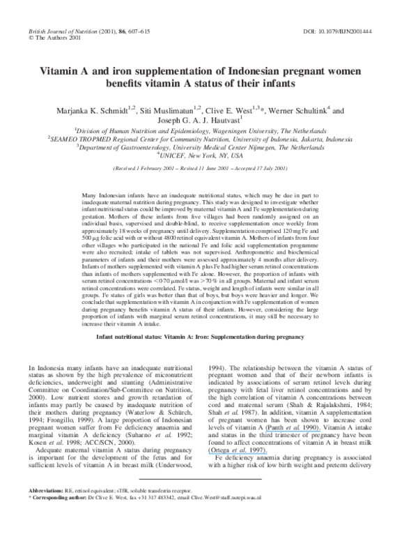 (PDF) Vitamin A and iron supplementation of Indonesian pregnant women ...
