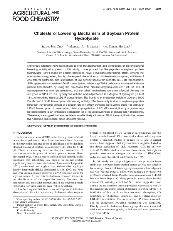 (PDF) Cholesterol Lowering Mechanism of Soybean Protein Hydrolysate