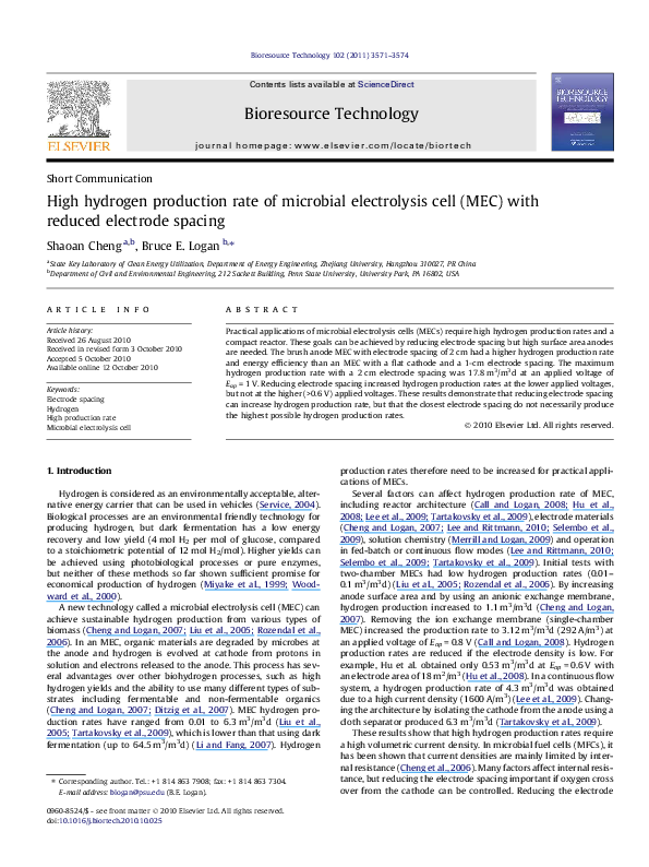 (PDF) High hydrogen production rate of microbial electrolysis cell (MEC ...