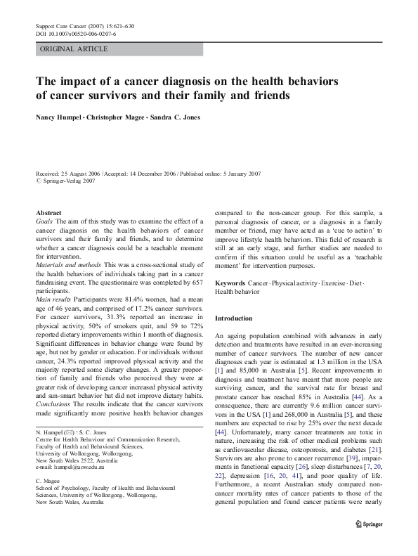 (PDF) The impact of a cancer diagnosis on the health behaviors of ...