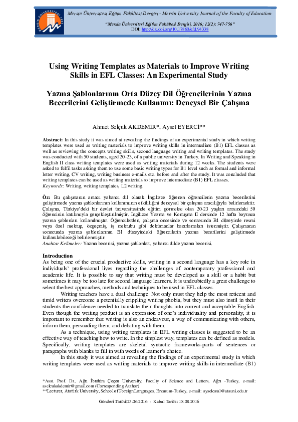 (PDF) Using Writing Templates as Materials to Improve Writing Skills in ...